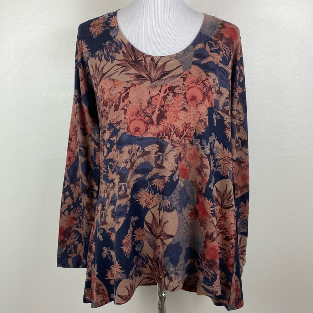Soft Surroundings Millie Crane Bird Floral Tunic Top